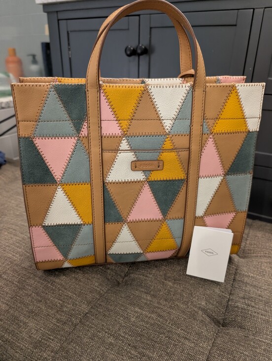Fossil Handbags - Fossil Geometric Patchwork Leather And Suede Shopper Tote